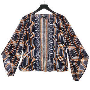 Alfani Womens Blouson Blouse Size P/S Sheer with Attached Cami Geo Print Studded